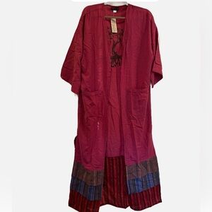 Kathmandu Vibrant Red Pink Duster long cardigan boho Handmade India tree of life